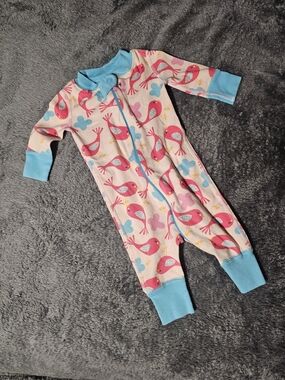 Hanna Andersson Pink Bird Print One-Piece with Blue Trim Size 0 To 6 Months